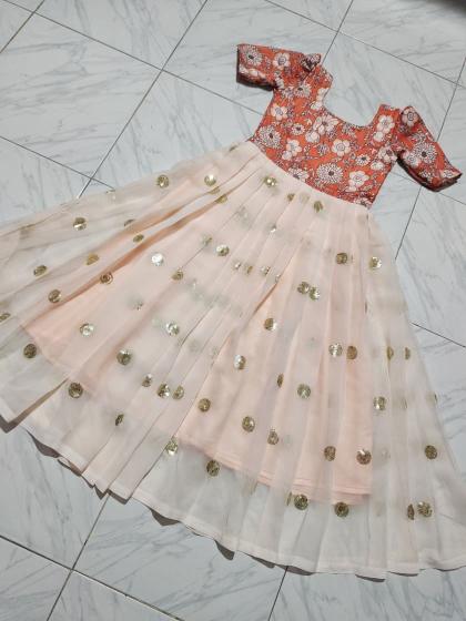 SUMMER GOWN Georgette silk Orange Kids wear wholesale market in Kolkata